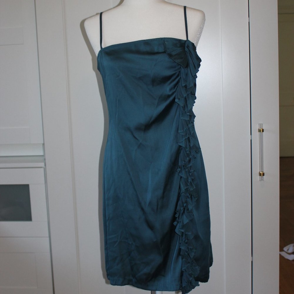 Maude blue ruffle cocktail dress